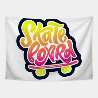 Skateboard logo with symbol of sport equipment. Tapestry