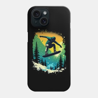 Snowboarder Catching Air with Mountains Trees Snowboarding Phone Case