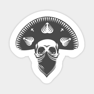 Mexican skull in sombrero. Bandit skull in hat and bandana. Magnet