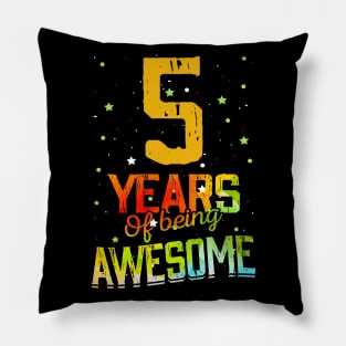 5th Birthday Girl Gift Vintage Retro 05 Years Of Being Awesome Gifts Funny 5 Years Old Boys Kids Pillow