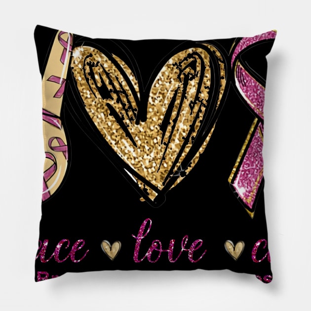 Breast Cancer Awareness Sign Language Peace Love Cure Pillow by Phylis Lynn Spencer