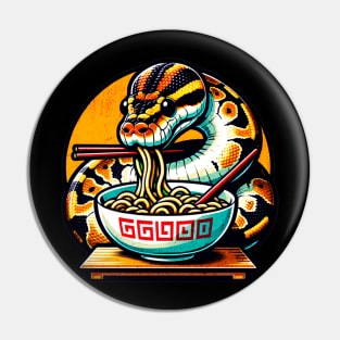 Ball Python Eating Ramen, Cute Kawaii Japan Snake Reptile Lover Pin