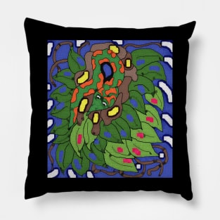 pixel art snake on leaves Pillow