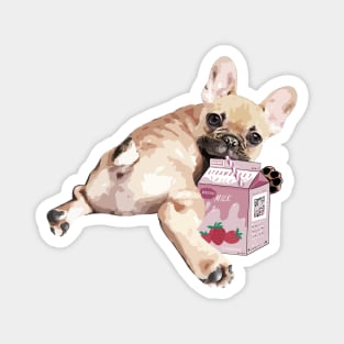 French bulldog lovers, frenchie and strawberry milk, smoothie, milk shake, Magnet