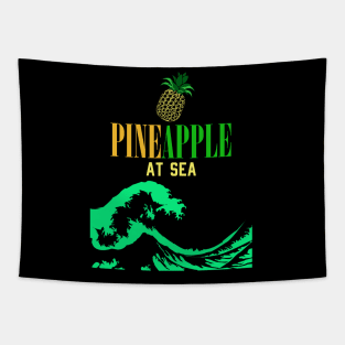 pineapple at sea full great wave surf tshirt Tapestry