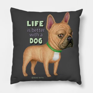 cute awesome funny French Bulldog with Green Collar Pillow