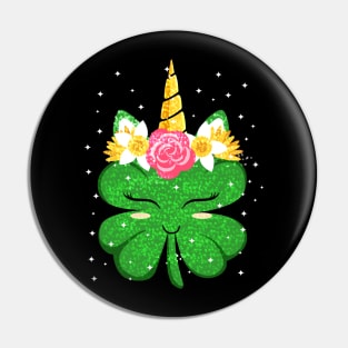 Unicorn Face Clover St Patrick's Day Costume Pin