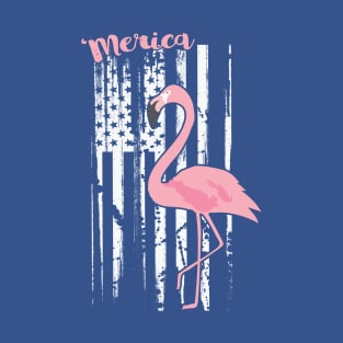 American Pink Flamingo USA White Flag T-Shirt