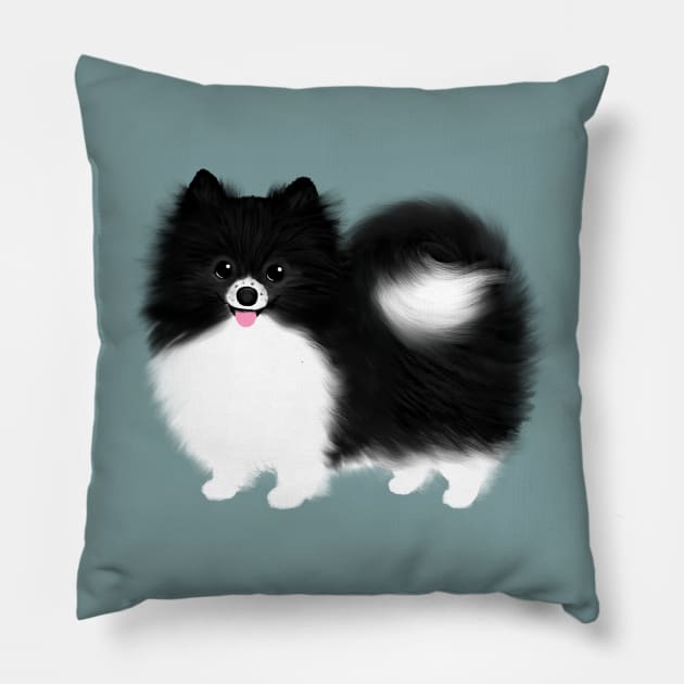 Black and White Pomeranian Pillow by Coffee Squirrel