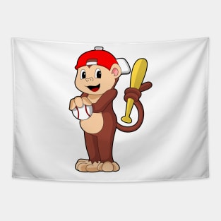 Monkey at Baseball with Baseball bat Tapestry