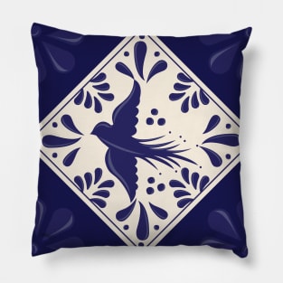 Blue Talavera Tile, Flying Dove by Akbaly Pillow