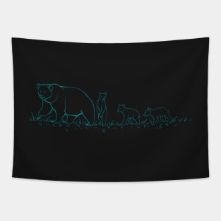 Mother Bear with Triplet Cubs Tapestry