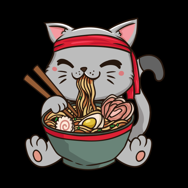 Cute Anime Ramen Cat - Otaku T-Shirt by biNutz