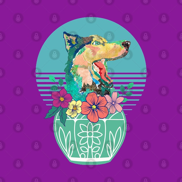 Siberian Husky Dog Head in Vase With Flowers by Gina's Pet Store