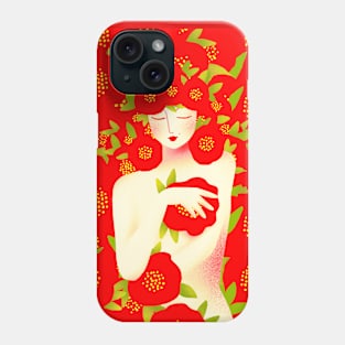 Cute girl with red flowers, version 7 Phone Case