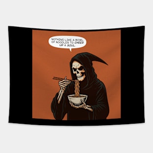 Grim Reaper bowl of noodles cheer up soul Tapestry