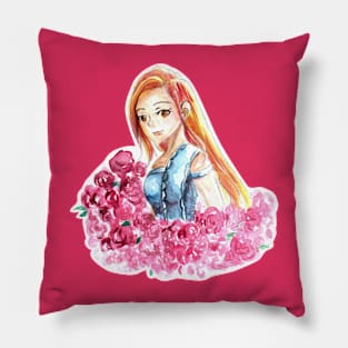 Beautiful Girl Surrounded by Flowers Pillow