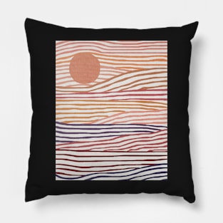 Abstract sun landscape, Mid century art print Pillow