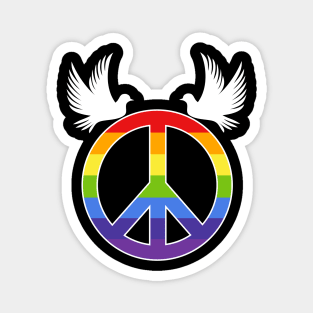 White Dove Rainbow Peace Symbol Magnet