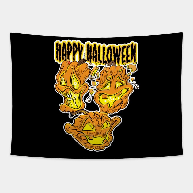 Halloween Pumpkins carved as Jack-O-Lanterns Tapestry by eShirtLabs