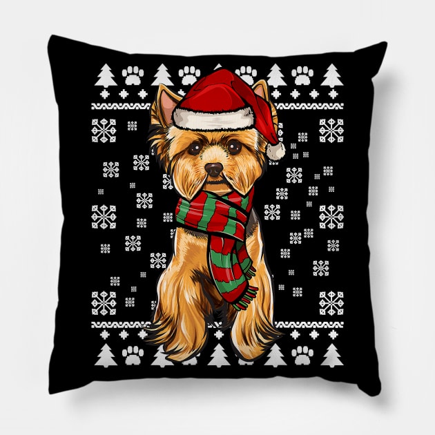 Yorkshire Terrier Dog Santa Hat Xmas Ugly Christmas Pillow by IainDodes