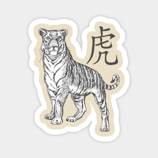 Year Of The Tiger Laohu Chinese Character In Grey Magnet