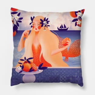 Beautiful mediterranean mermaid with oranges, version 2 Pillow