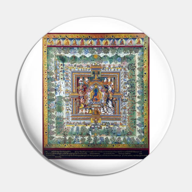 Blue Medicine Buddha Mandala Tibetan Buddhist Thangka Reproduction Pin by TammyWinandArt