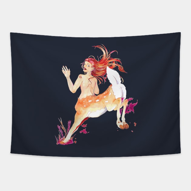 On the Move - Deer Centaur Lady - Fantasy Art Tapestry by FishWithATopHat