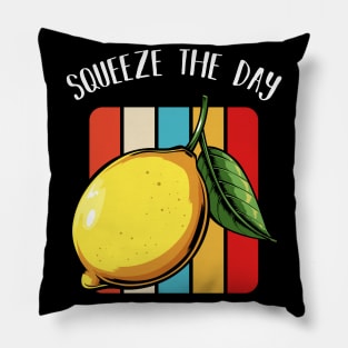 Lemon - Squeeze The Day - Funny Retro Style Fruit Pun Pillow