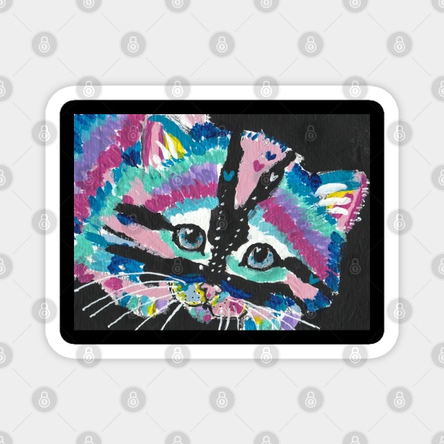 Cute colorful abstract kitten cat painting Magnet by SamsArtworks