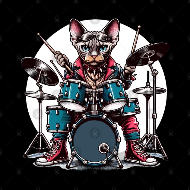 Devon Rex Cat Playing Drums by Graceful Designs