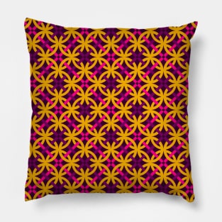 Geometric yellow rings and violet diamonds repetion set collage with dark violet at background Pillow