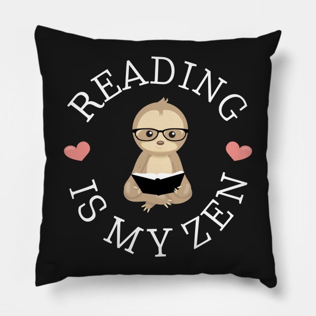 Reading Is My Zen Sloth Tshirt Pillow by beyerbydesign