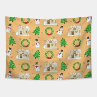 Christmas Pattern - Brown Background Tapestry