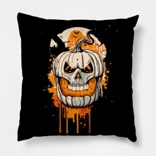 Skull-Grin Jack-o'-Lantern: A Spooky Minimalistic Vision Pillow