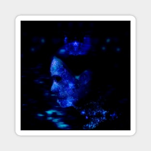 Portrait, digital collage and special processing. Woman in higher state of energy level. Blue and white. Magnet