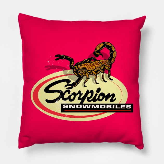 Scorpion Vintage Snowmobiles Pillow by Midcenturydave