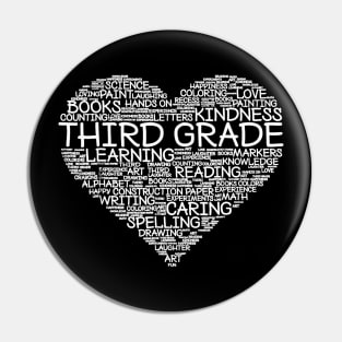 Third Grade Word Heart T-Shirt 3rd Grade Student Teacher Pin