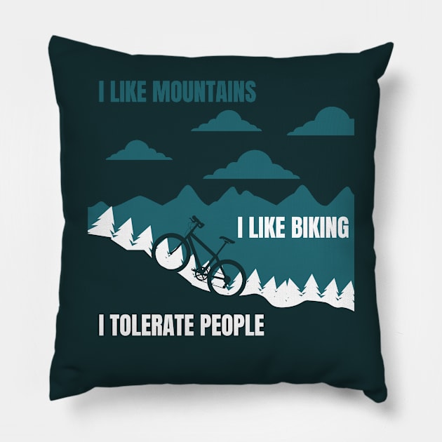 Mountains and Mountain Biking Pillow by CreoTibi