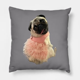 A Beautiful Pug wearing a pink tutu Pillow