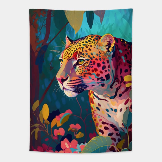 Leopard Animal Portrait Painting Wildlife Outdoors Adventure Tapestry by Cubebox