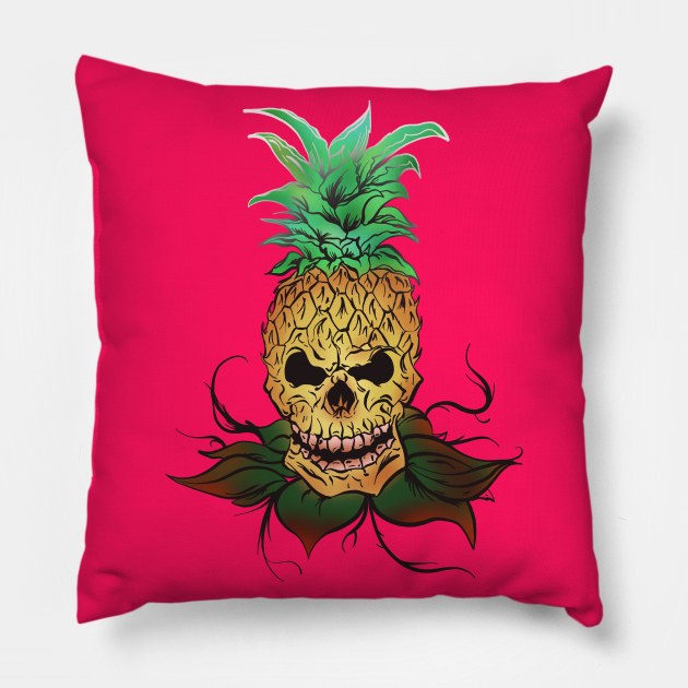 Pineapple Skull white and gray fade out Pillow by Danispolez_illustrations