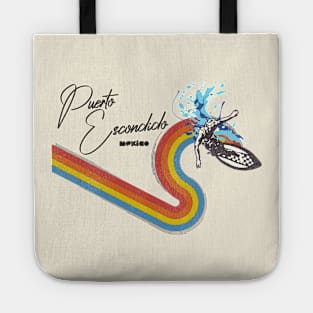 Retro 70s/80s Style Rainbow Surfing Wave Mexico Tote