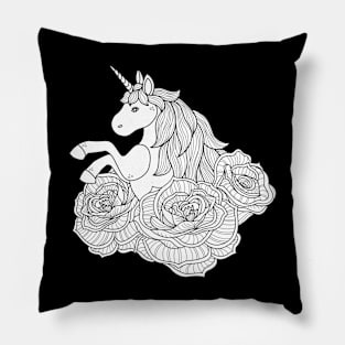 Vintage Unicorn Flower Sketch Pillow