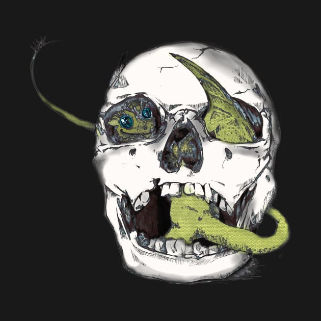 Airbrushed Dragon in a Skull (Little Peeper) by FishWithATopHat