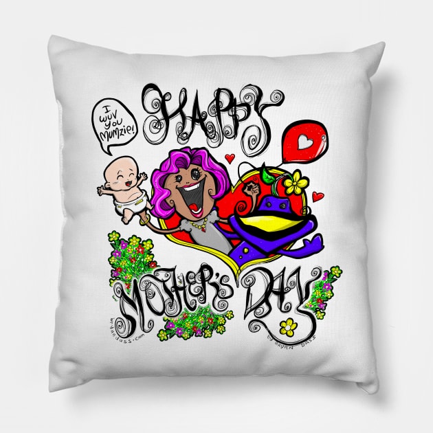 Happy Mother's Day Art with the BEST hand drawn, symbolic, out of this world Mothers Day Design EVER. Pillow by BryanDassArt1