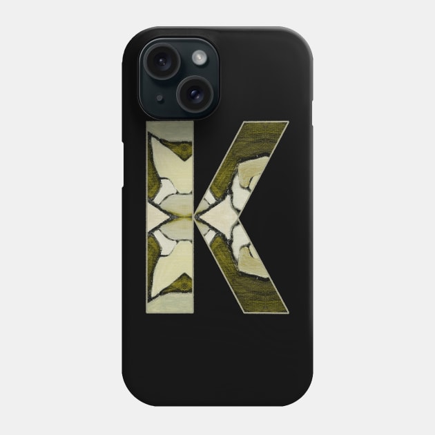 Letter K Monogram Initial Olive Green Pearl White Aesthetic Abstract Pattern Painting On Canvas Phone Case by Go Abstract Art