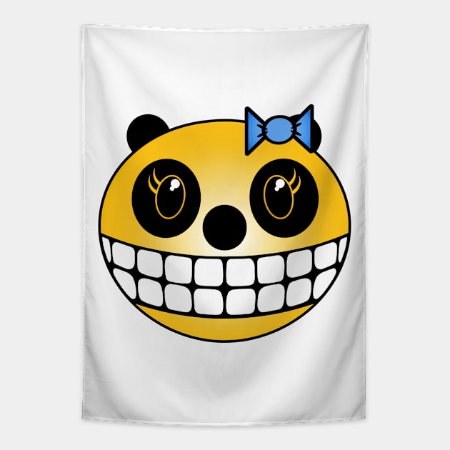 Girl Panda Bear - Yellow with Blue Bow Tapestry by RawSunArt