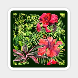 Tropical Background Watercolor tropical leaves Magnet